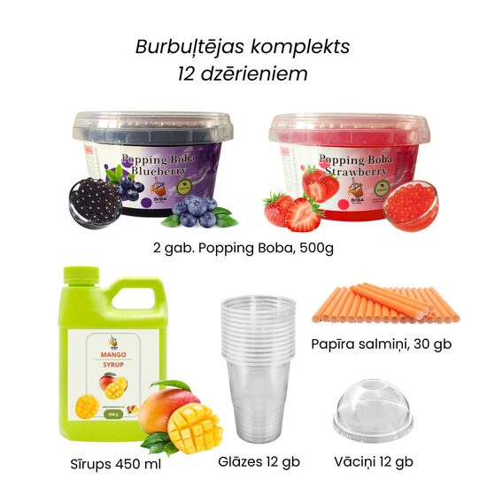 Burbuļtējas pagatavošanas Komplekts 12 dzērieniem ar papīra salmiņiem